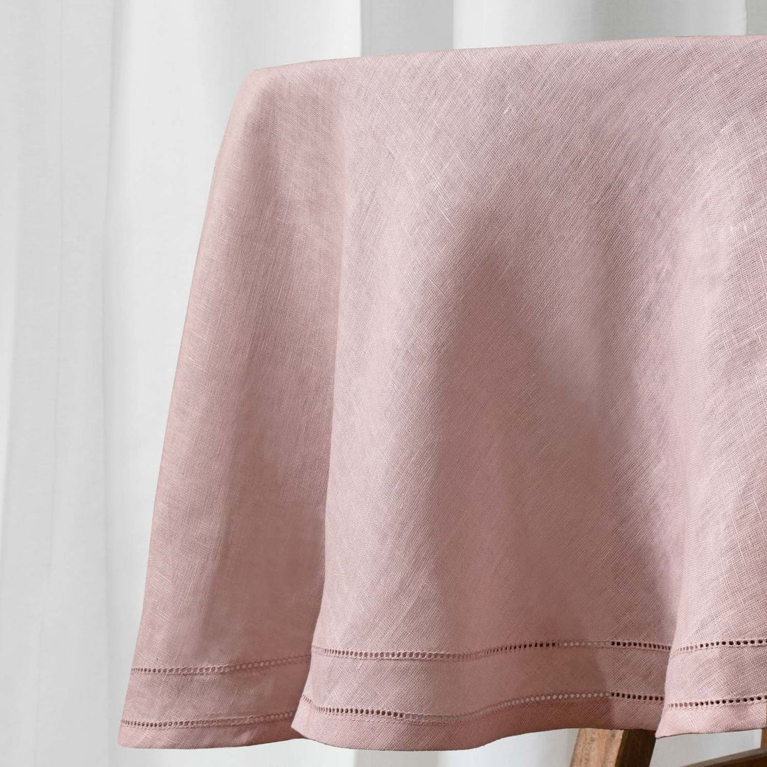 Dusty Rose 100% Linen Double Hemstitch Round Tablecloth