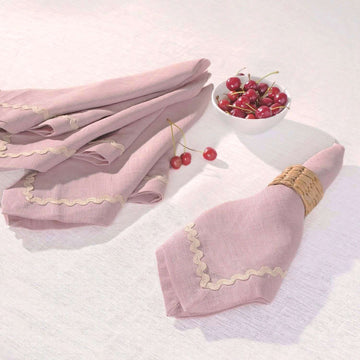 Dusty Rose Rick Rack Lace 100% Linen Napkins