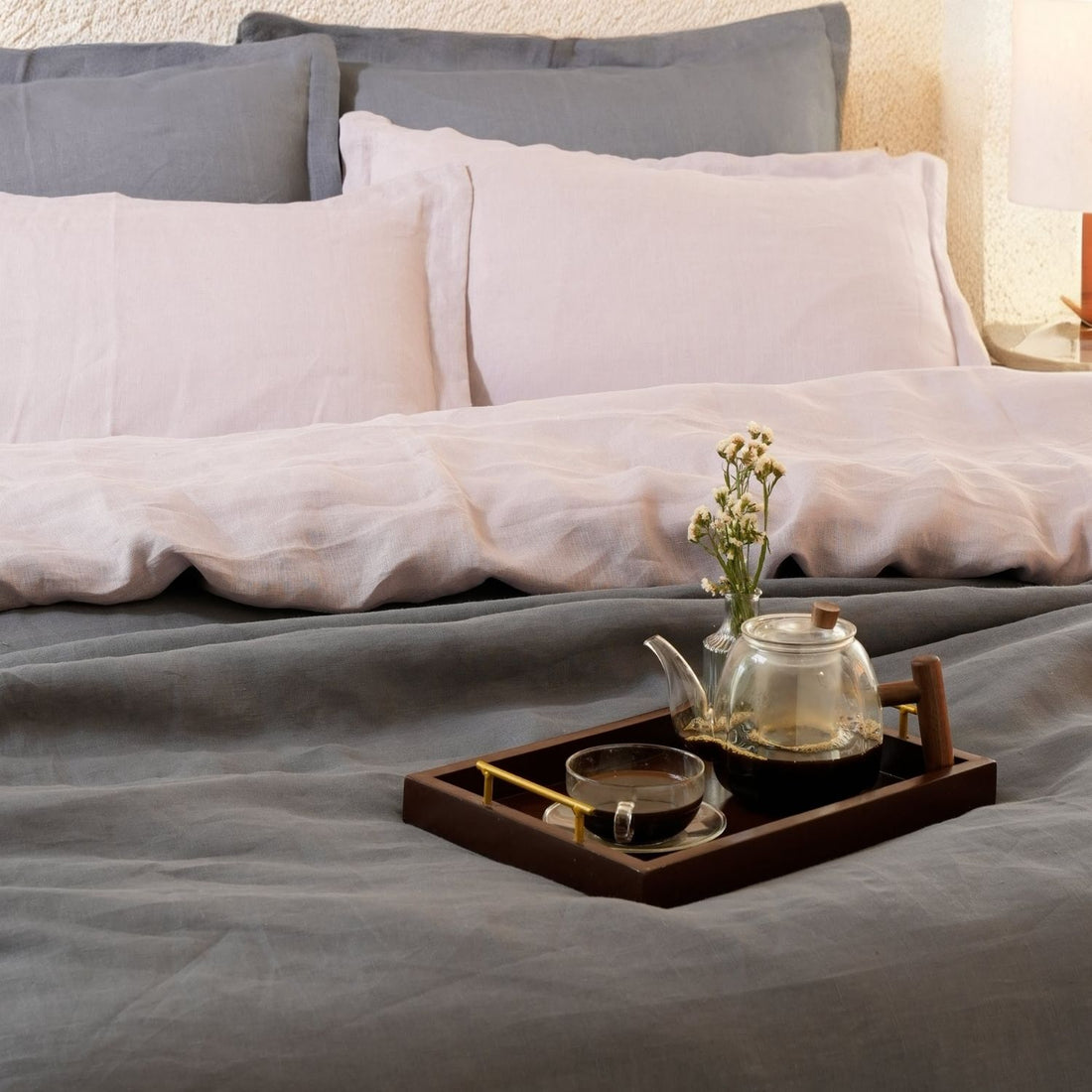 Lavender & Charcoal Reversible Linen Duvet Cover Set