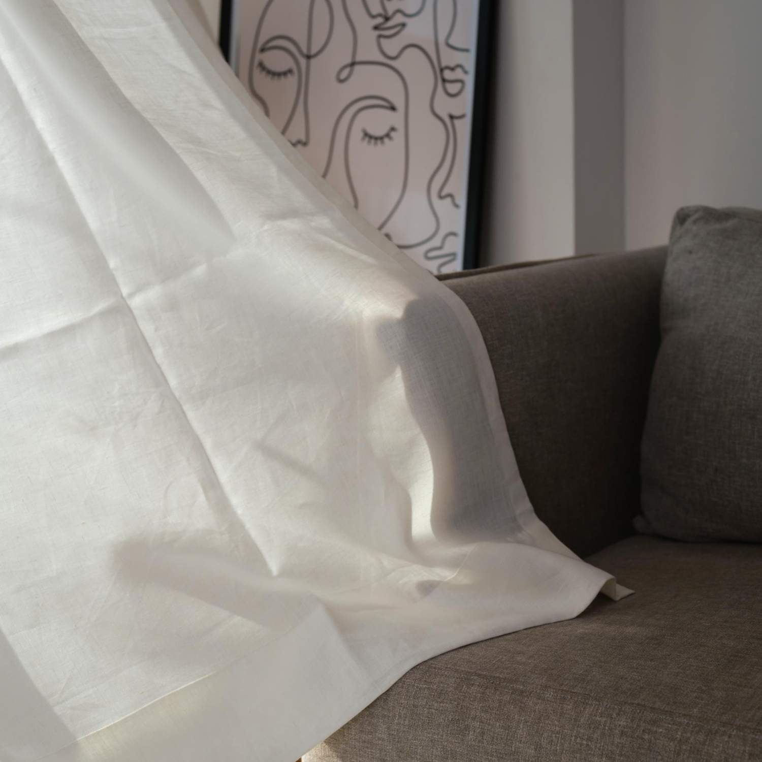 White 100% Linen Semi-Sheer Curtains (In Stock)