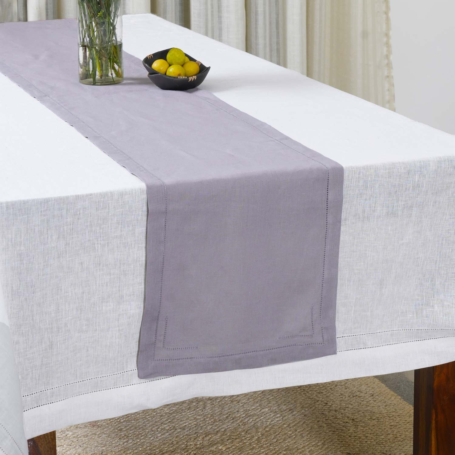 Lavender 100% Linen Incomplete Hemstitch Table Runner 72"