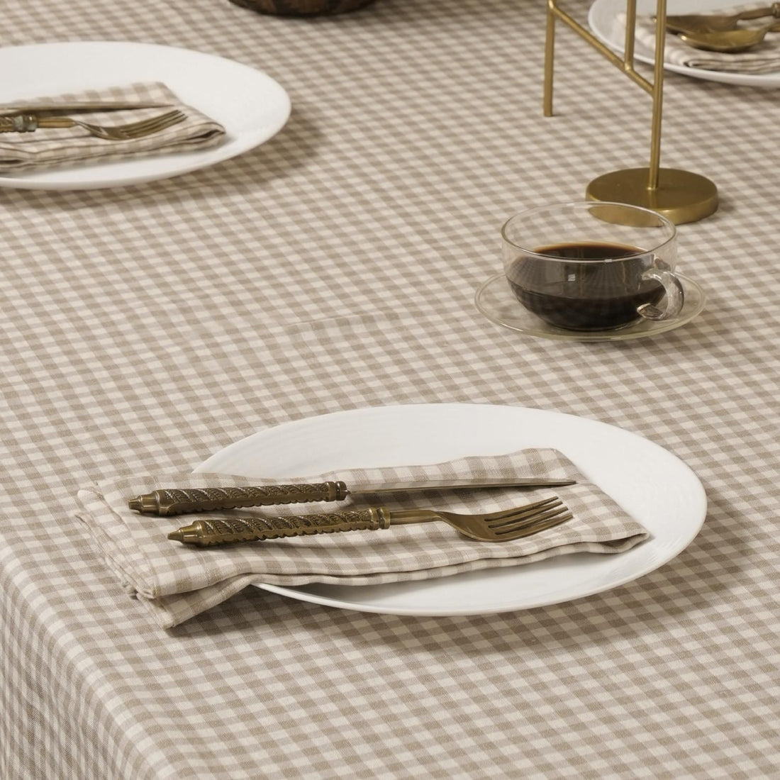 Natural Gingham 100% Linen Napkins