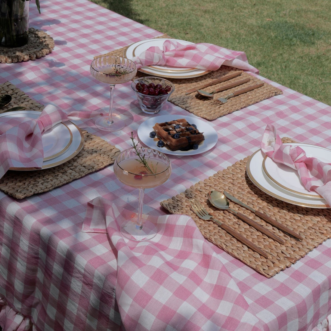 Pink Buffalo Check 100% Linen Napkins