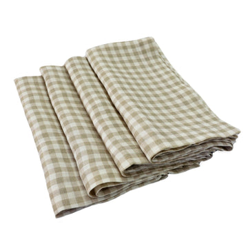 Natural Gingham 100% Linen Napkins