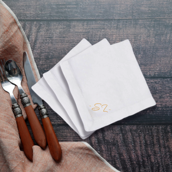 Personalized Embroidered White Linen Napkins