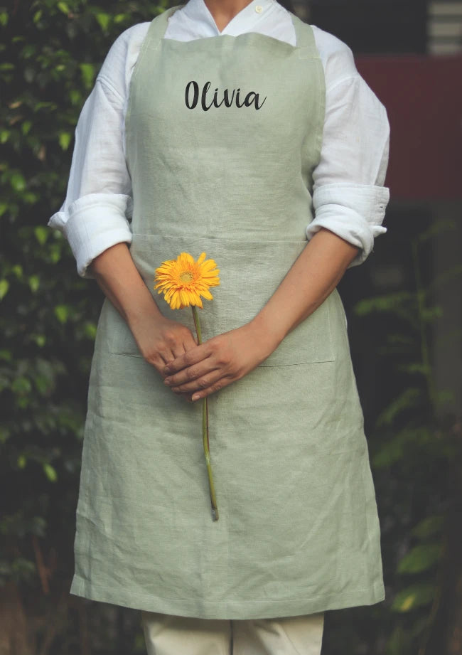 Linen Apron in Sage Green