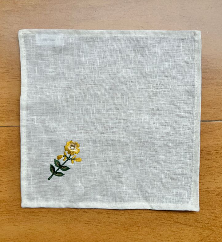 Linen Napkins With Botanical Embroidery in Beige