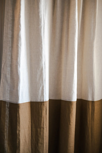 Color-Blocked Semi-Sheer Linen Curtains in Natural & English Brown